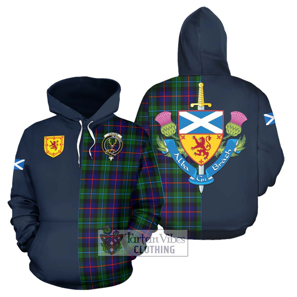 Tartan Vibes Clothing Calder Modern Tartan Hoodie with Scottish Lion Royal Arm Half Style