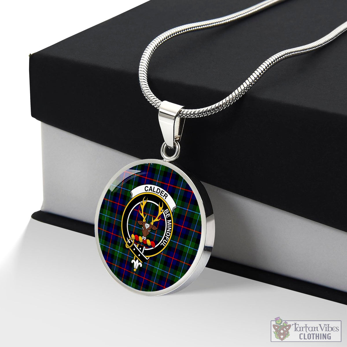 Calder Tartan Circle Necklace with Family Crest Luxury Necklace (Silver) No - Tartan Vibes Clothing