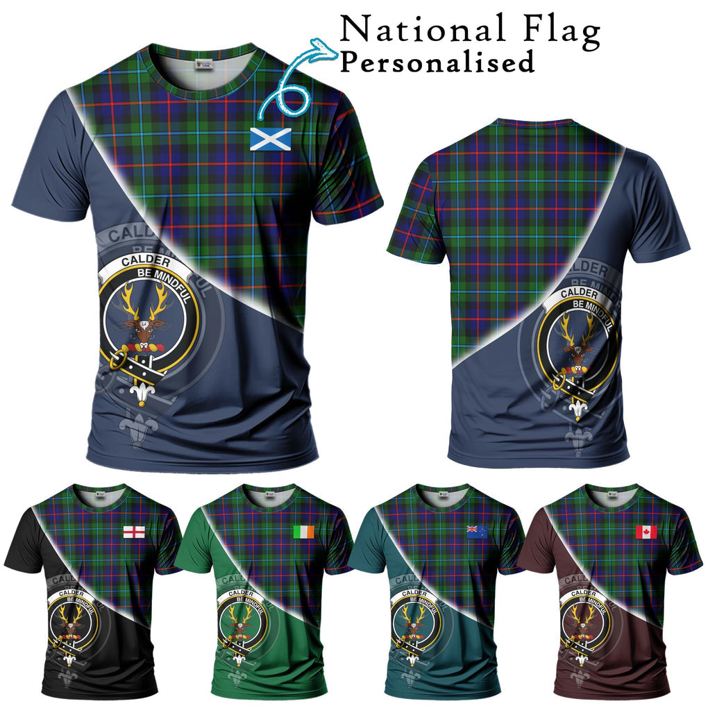 Calder Tartan T-Shirt with Personalised National Flag and Family Crest Half Style Kid's Shirt - Tartanvibesclothing Shop