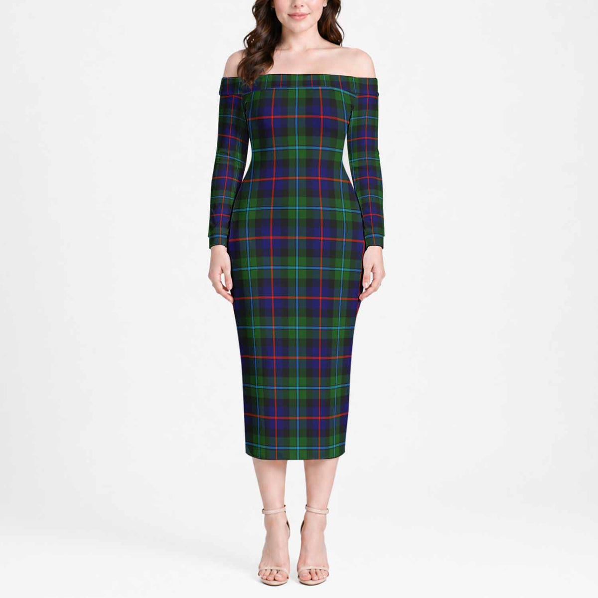 Calder Tartan Off Shoulder Long Sleeve Dress Women's Dress Long Sleeve - Tartan Vibes Clothing