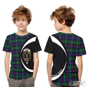 Calder Tartan Kid T-Shirt with Family Crest Circle Style