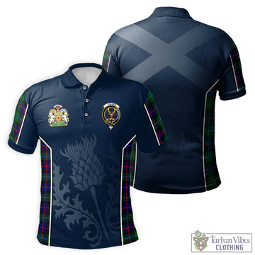 Calder Tartan Men's Polo Shirt with Family Crest and Scottish Thistle Vibes Sport Style