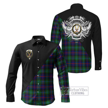 Calder Tartan Long Sleeve Button Shirt with Family Crest and Military Logo Style