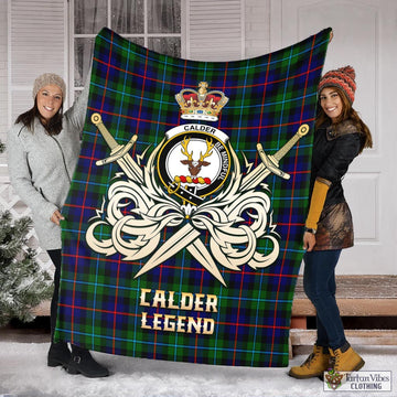 Calder Tartan Blanket with Clan Crest and the Golden Sword of Courageous Legacy