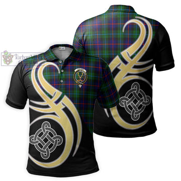 Calder Tartan Polo Shirt with Family Crest and Celtic Symbol Style