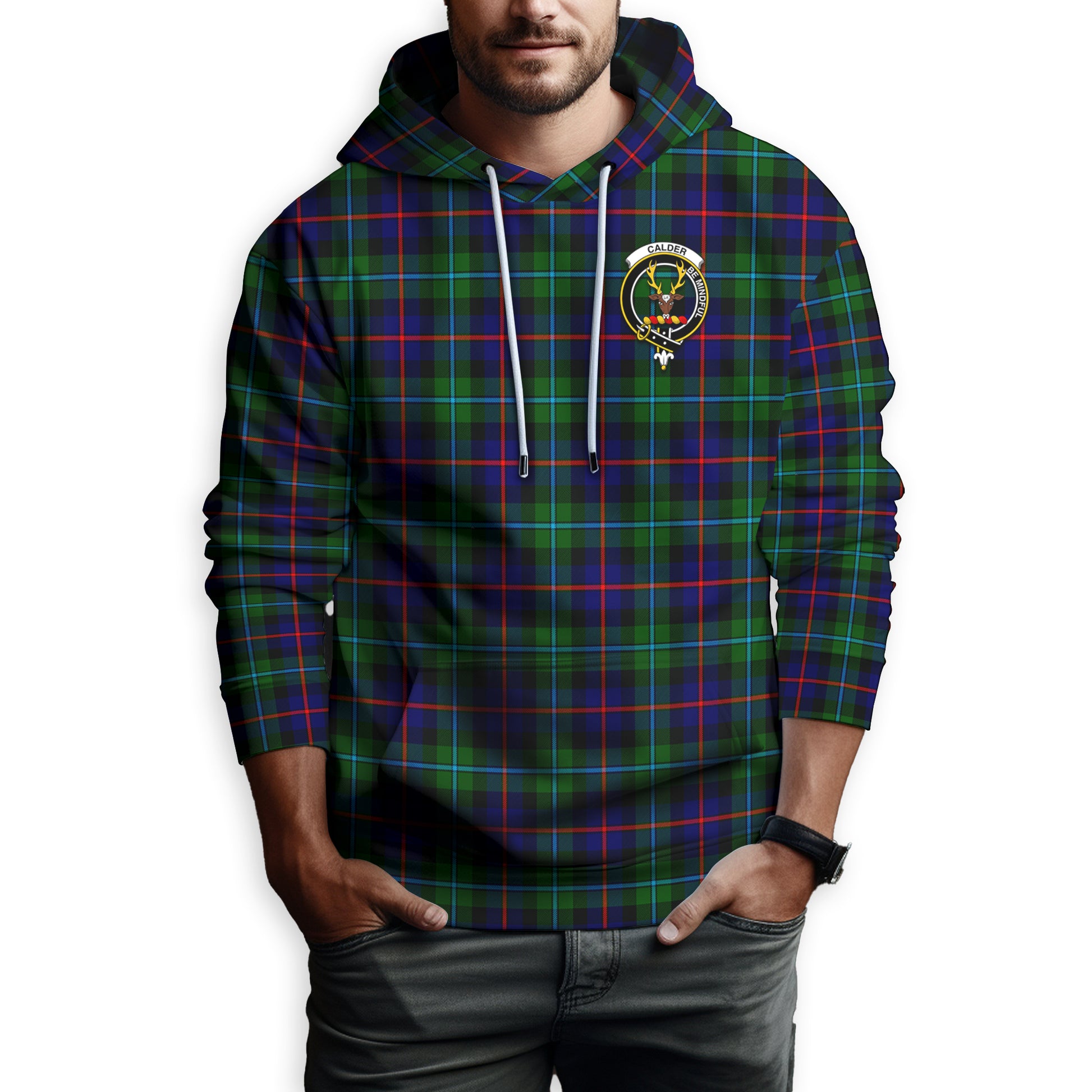 Calder Modern Tartan Hoodie with Family Crest