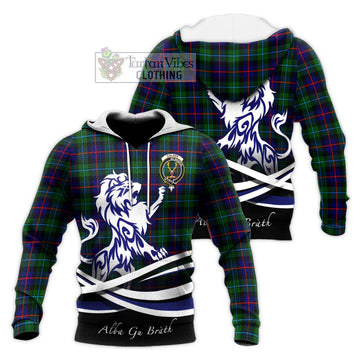 Calder Tartan Knitted Hoodie with Alba Gu Brath Regal Lion Emblem