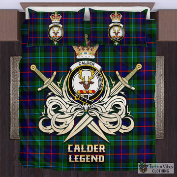 Calder Tartan Bedding Set with Clan Crest and the Golden Sword of Courageous Legacy