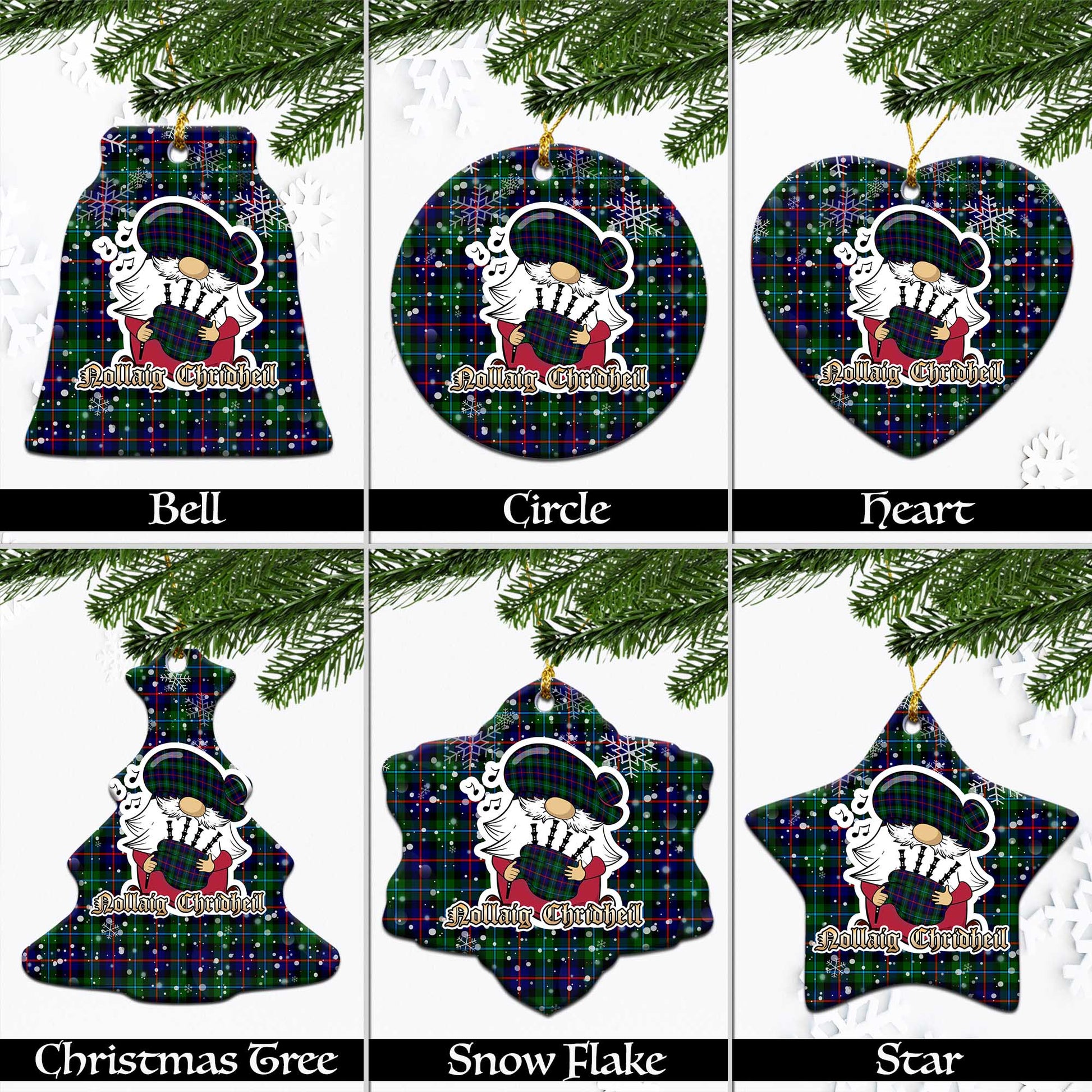 Calder Modern Tartan Christmas Ornaments with Scottish Gnome Playing Bagpipes Ceramic - Tartanvibesclothing