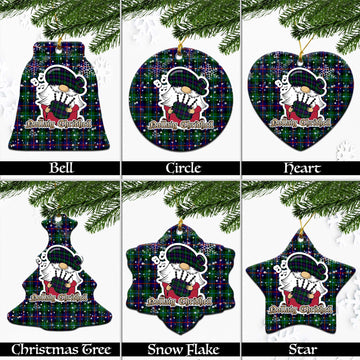 Calder Tartan Christmas Ceramic Ornaments with Scottish Gnome Playing Bagpipes