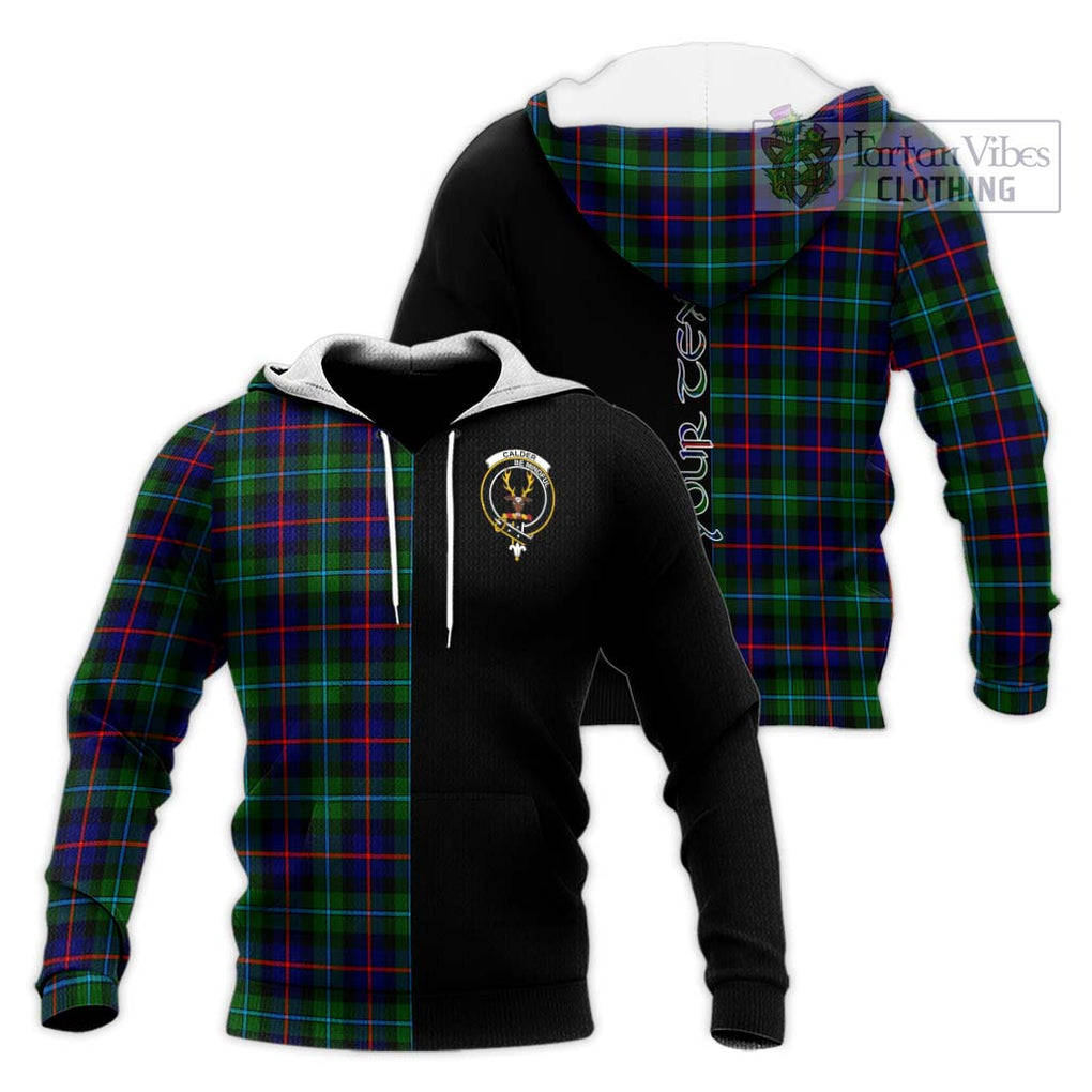 Calder Tartan Knitted Hoodie with Family Crest and Half Of Me Style Unisex Knitted Pullover Hoodie - Tartanvibesclothing Shop