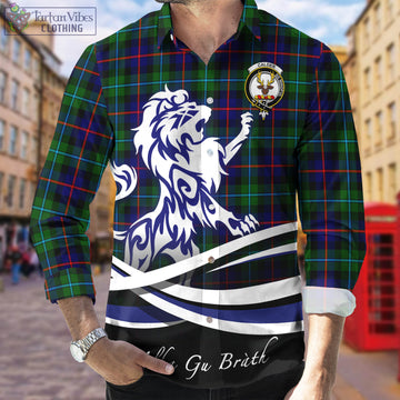 Calder Tartan Long Sleeve Button Up Shirt with Alba Gu Brath Regal Lion Emblem Men's Shirt - Tartan Vibes Clothing