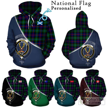 Calder Tartan Hoodie with Personalised National Flag and Family Crest Half Style