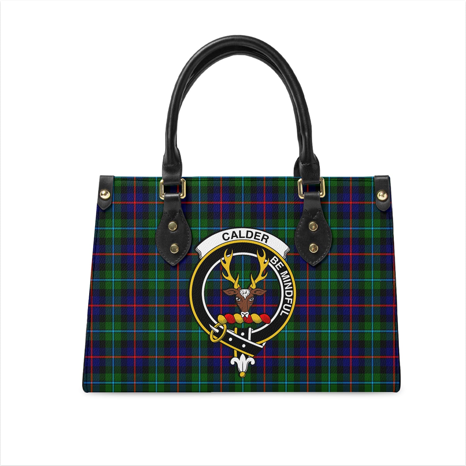 Calder Modern Tartan Leather Bag with Family Crest One Size 29*11*20 cm