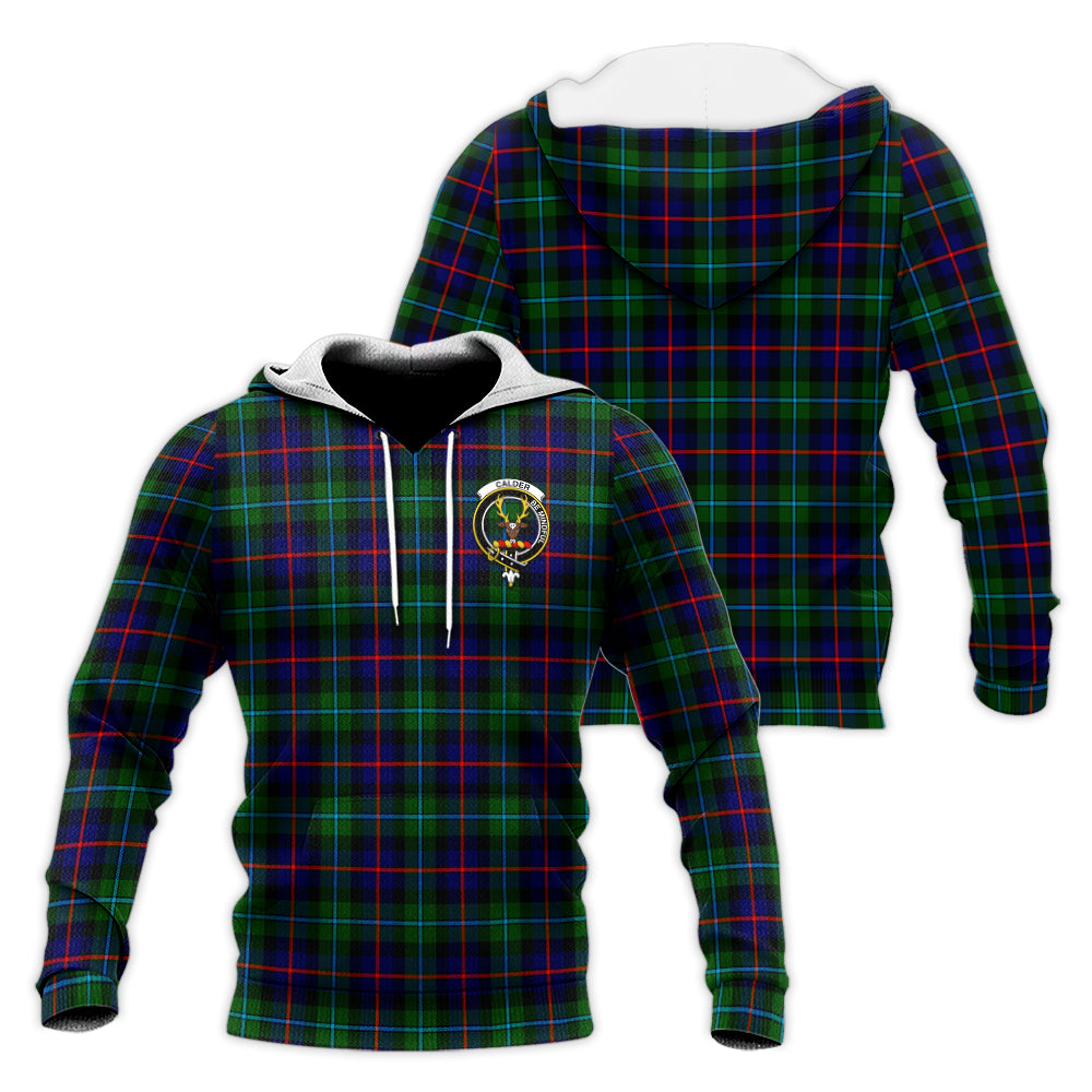 Calder Modern Tartan Knitted Hoodie with Family Crest Unisex Knitted Hoodie