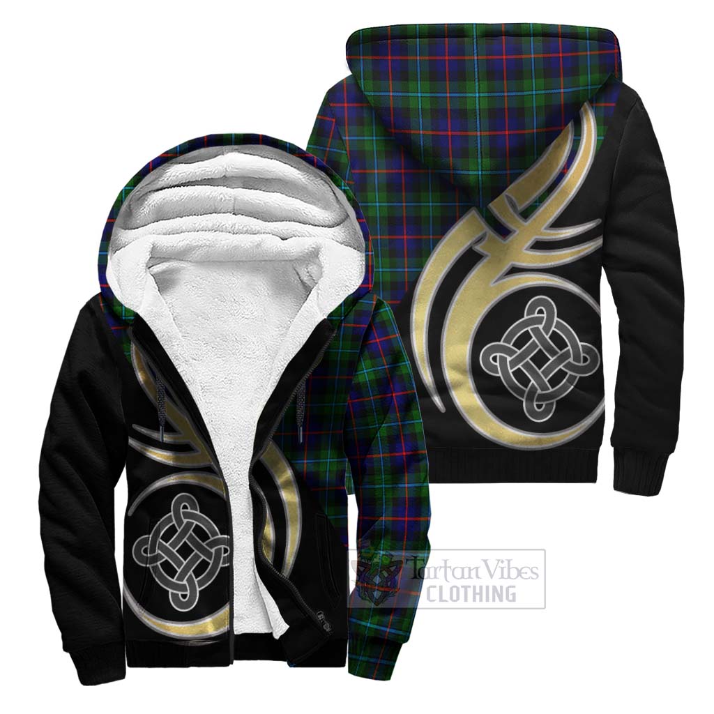 Calder Tartan Sherpa Hoodie with Family Crest and Celtic Symbol Style Unisex S - Tartan Vibes Clothing