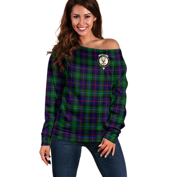 Calder Tartan Off Shoulder Women Sweater with Family Crest Women - Tartan Vibes Clothing