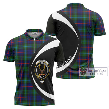 Calder Tartan Zipper Polo Shirt with Family Crest Circle Style