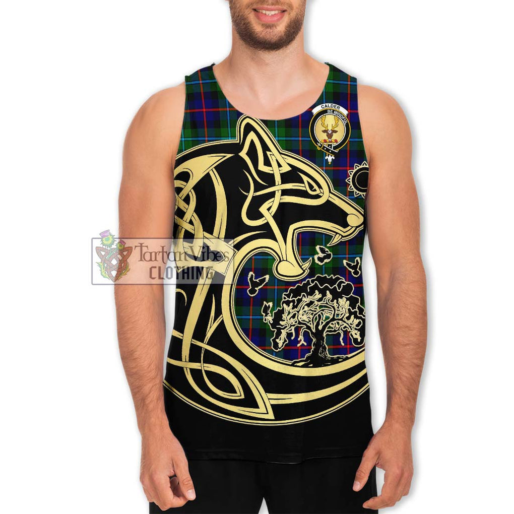 Calder Tartan Men's Tank Top with Family Crest Celtic Wolf Style Men - Tartan Vibes Clothing