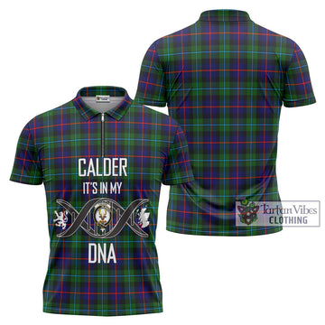 Calder Tartan Zipper Polo Shirt with Family Crest DNA In Me Style