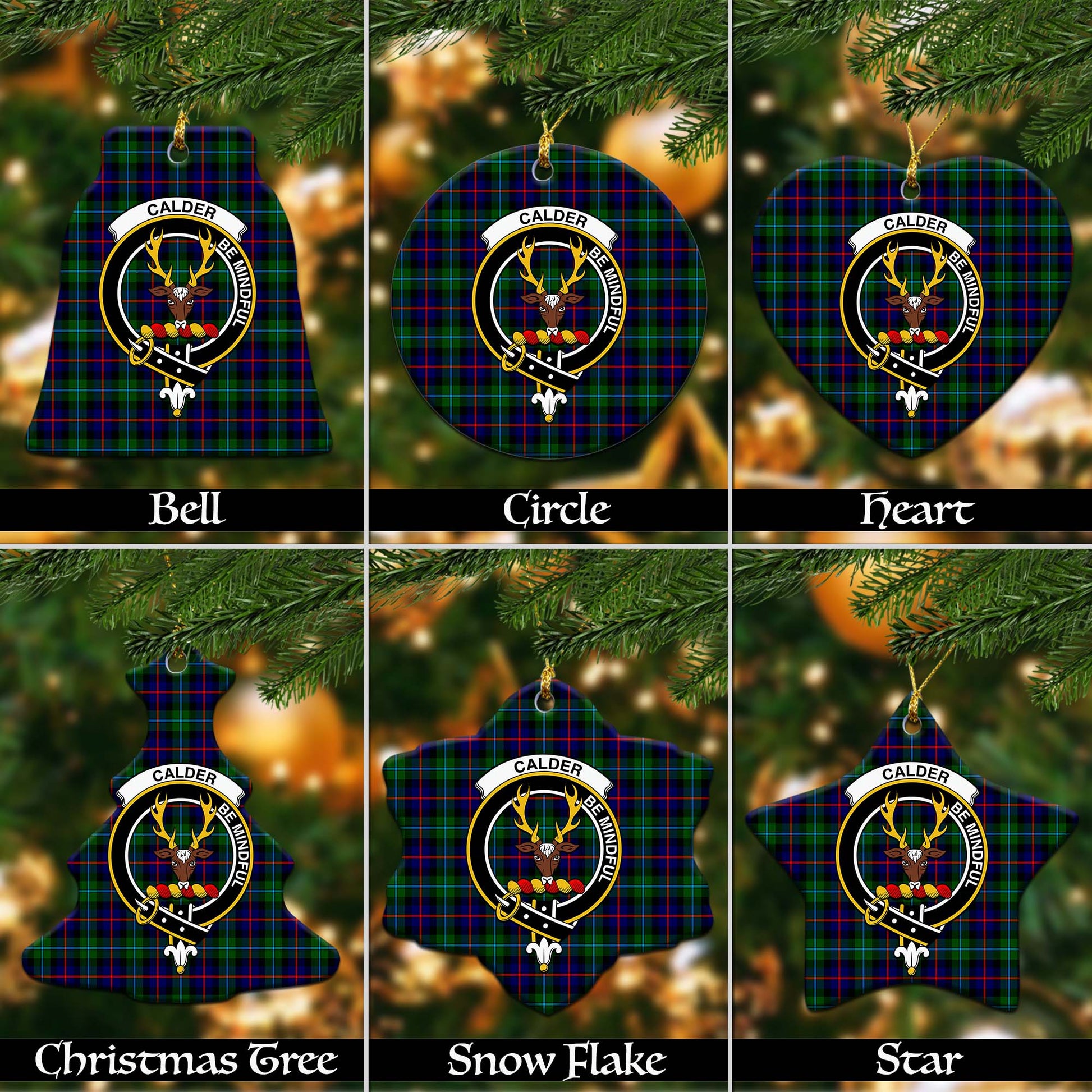 Calder Modern Tartan Christmas Ornaments with Family Crest Ceramic Bell Pack 1: ornament * 1 piece - Tartanvibesclothing