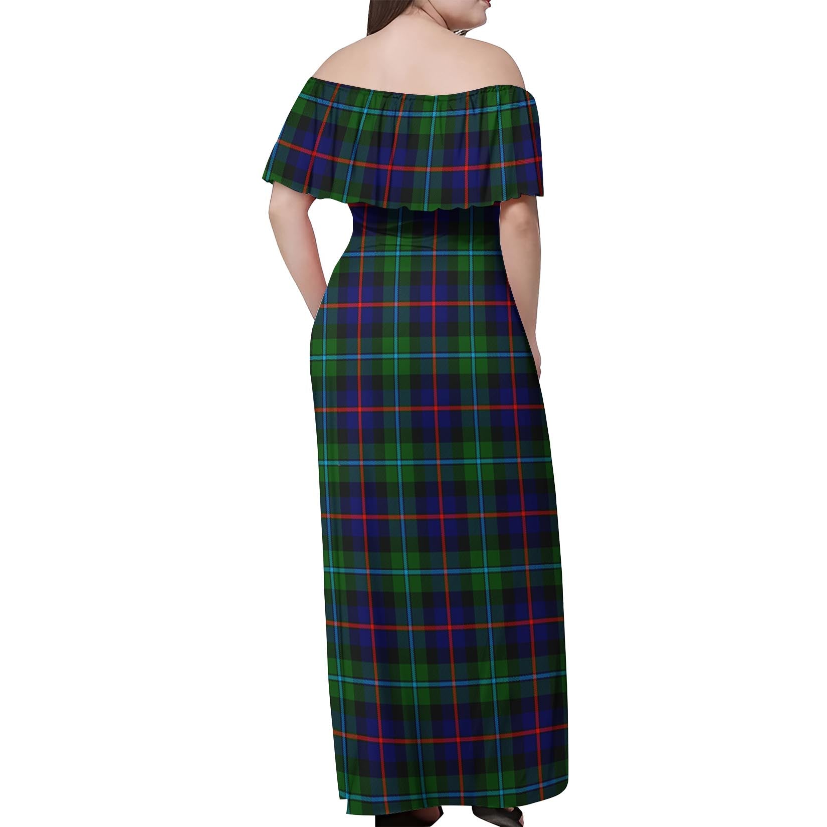 Calder Modern Tartan Off Shoulder Long Dress - Tartanvibesclothing