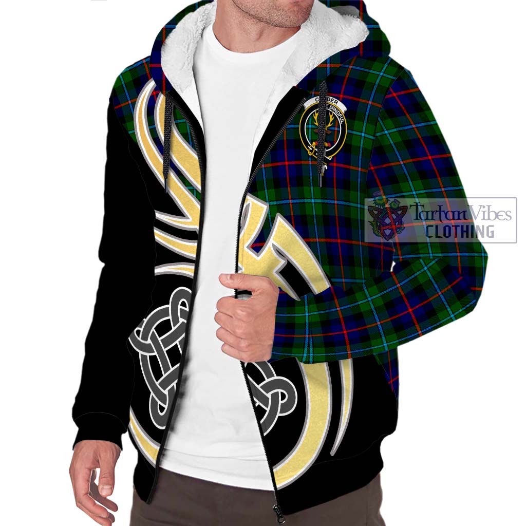 Calder Tartan Sherpa Hoodie with Family Crest and Celtic Symbol Style - Tartan Vibes Clothing