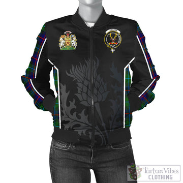 Calder Tartan Bomber Jacket with Family Crest and Scottish Thistle Vibes Sport Style - Tartan Vibes Clothing