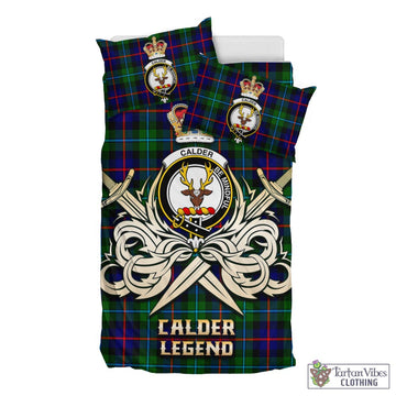 Calder Tartan Bedding Set with Clan Crest and the Golden Sword of Courageous Legacy