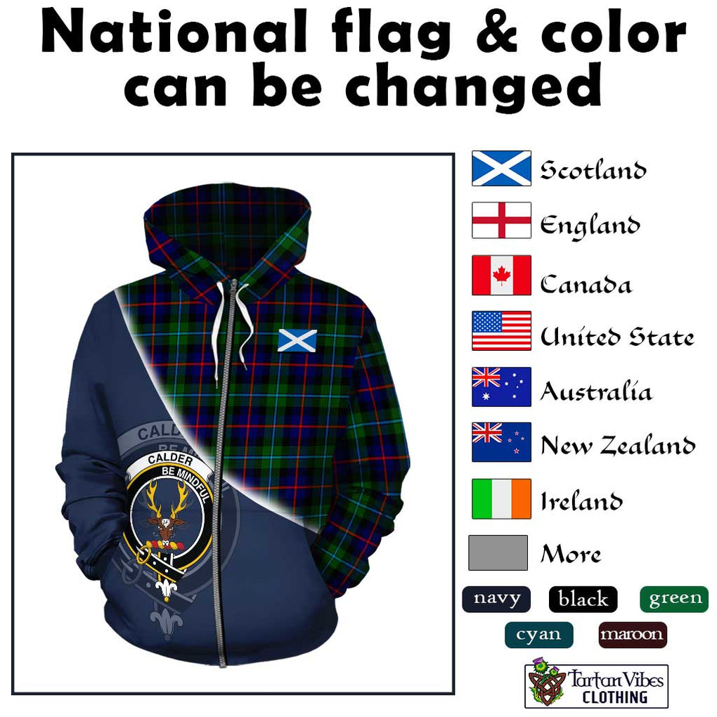 Calder Tartan Hoodie with Personalised National Flag and Family Crest Half Style - Tartanvibesclothing Shop