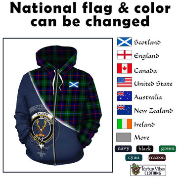 Calder Tartan Hoodie with Personalised National Flag and Family Crest Half Style