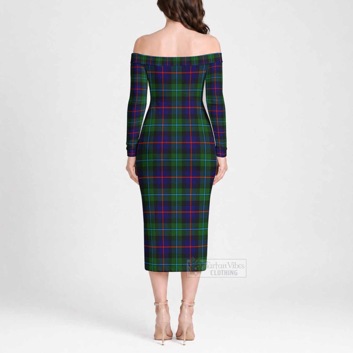 Calder Tartan Off Shoulder Long Sleeve Dress - Tartan Vibes Clothing