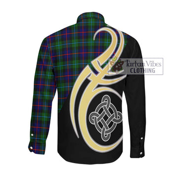 Calder Tartan Long Sleeve Button Shirt with Family Crest and Celtic Symbol Style