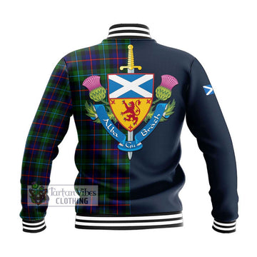 Calder Tartan Baseball Jacket Alba with Scottish Lion Royal Arm Half Style - Tartan Vibes Clothing