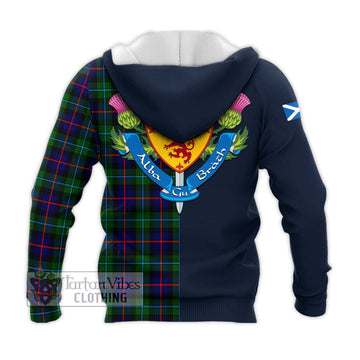 Calder Tartan Knitted Hoodie Alba with Scottish Lion Royal Arm Half Style