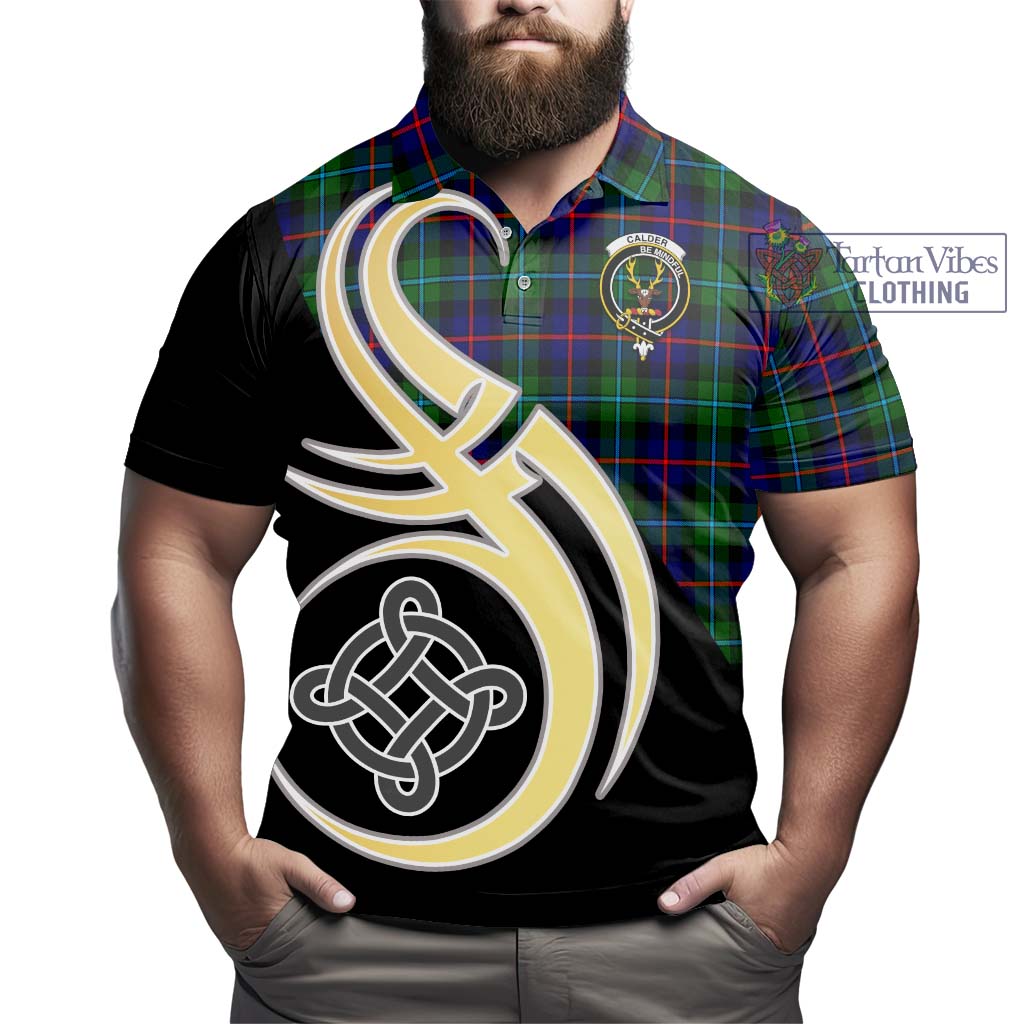 Tartan Vibes Clothing Calder Modern Tartan Polo Shirt with Family Crest and Celtic Symbol Style