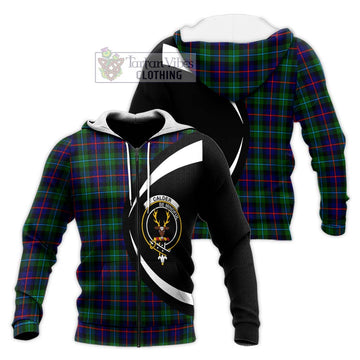 Calder Tartan Knitted Hoodie with Family Crest Circle Style