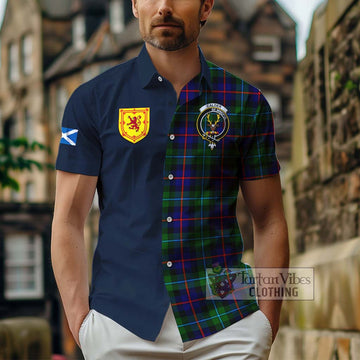 Calder Tartan Hawaiian Shirt Alba with Scottish Lion Royal Arm Half Style - Tartan Vibes Clothing