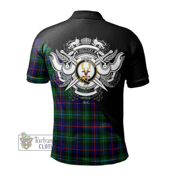 Calder Tartan Polo Shirt with Family Crest and Military Logo Style