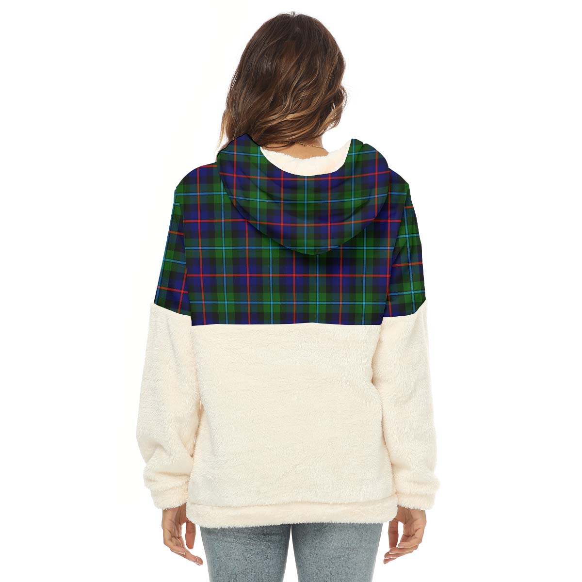 Calder Tartan Women's Borg Fleece Hoodie With Half Zip with Family Crest - Tartan Vibes Clothing