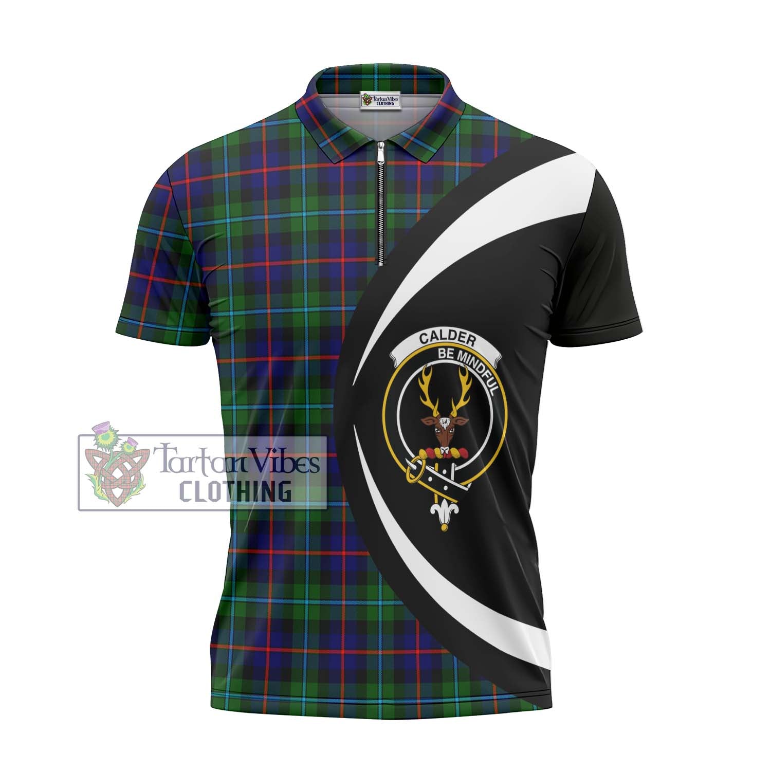 Tartan Vibes Clothing Calder Modern Tartan Zipper Polo Shirt with Family Crest Circle Style