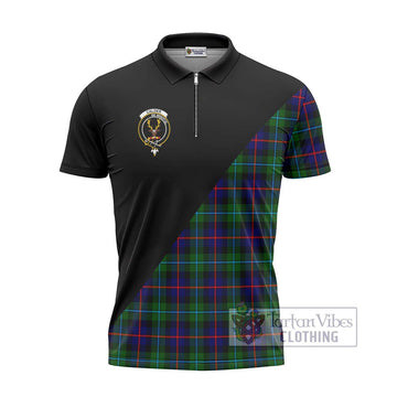 Calder Tartan Zipper Polo Shirt with Family Crest and Military Logo Style