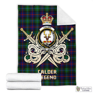 Calder Tartan Blanket with Clan Crest and the Golden Sword of Courageous Legacy