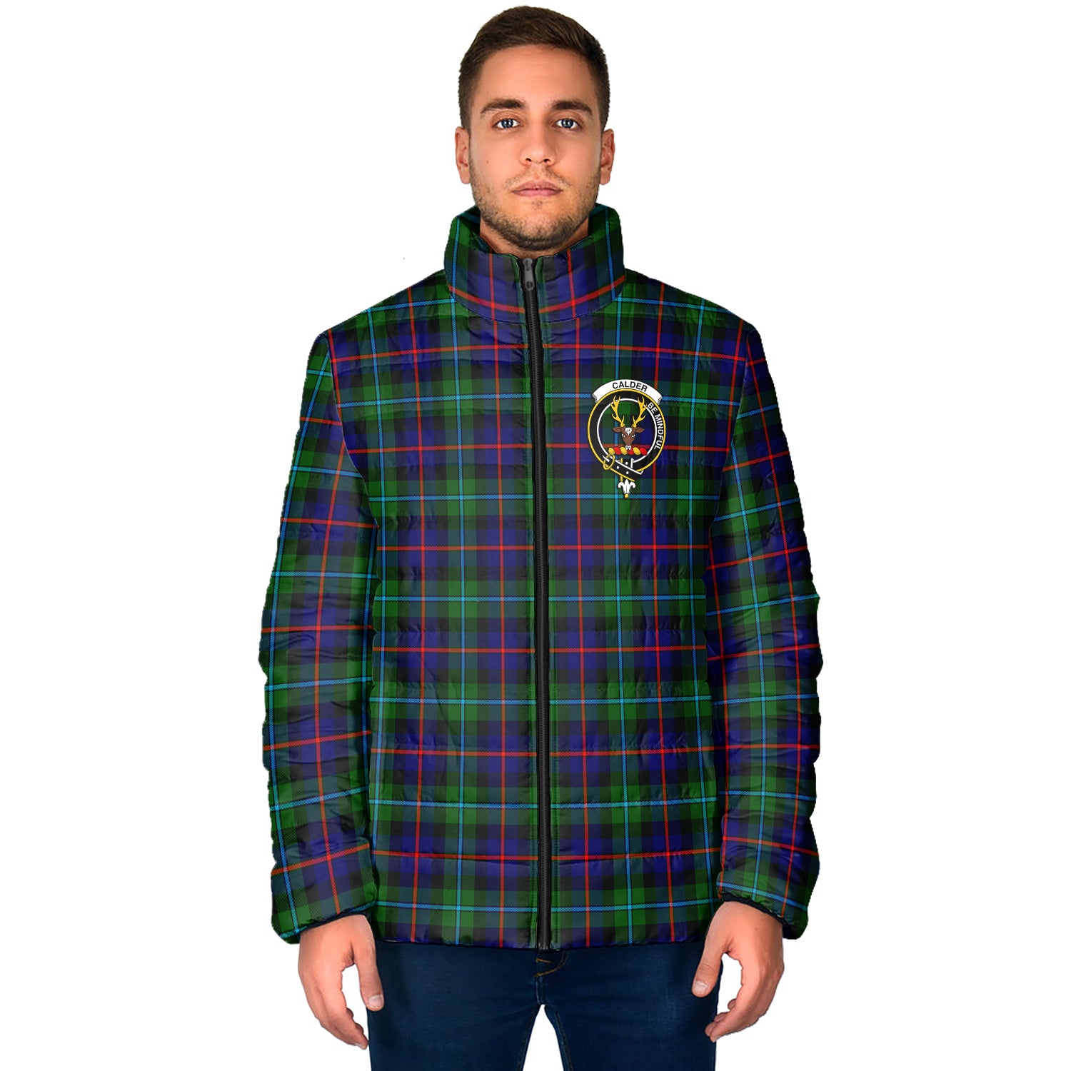 Calder Tartan Padded Jacket with Family Crest - Tartan Vibes Clothing