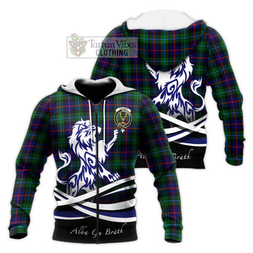 Calder Tartan Knitted Hoodie with Alba Gu Brath Regal Lion Emblem