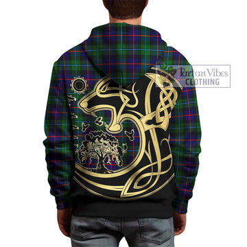 Calder Tartan Hoodie with Family Crest Celtic Wolf Style