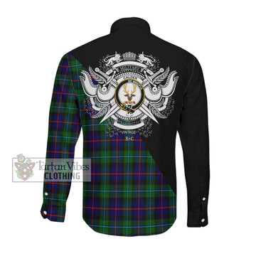 Calder Tartan Long Sleeve Button Shirt with Family Crest and Military Logo Style