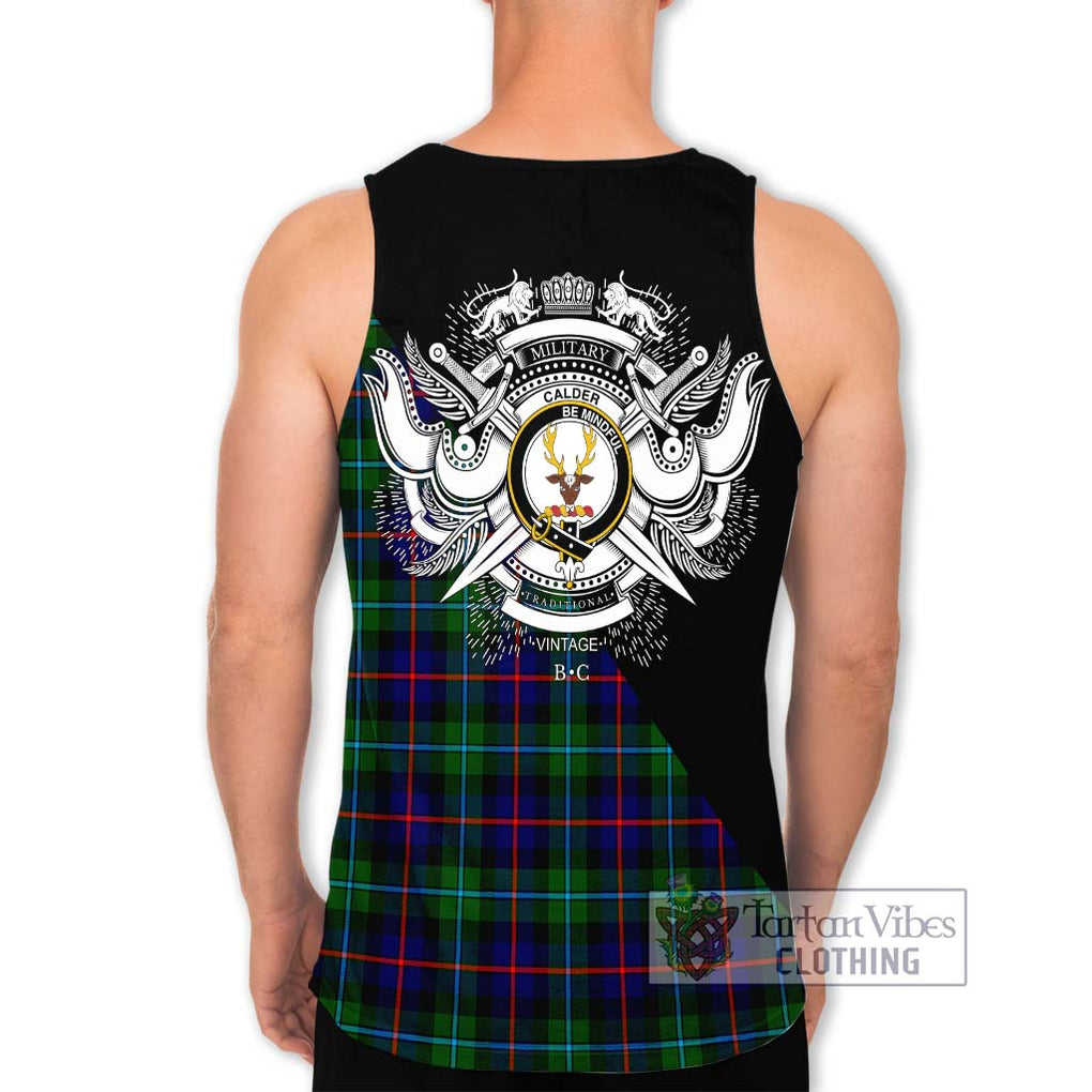 Calder Tartan Men's Tank Top with Family Crest and Military Logo Style - Tartanvibesclothing Shop