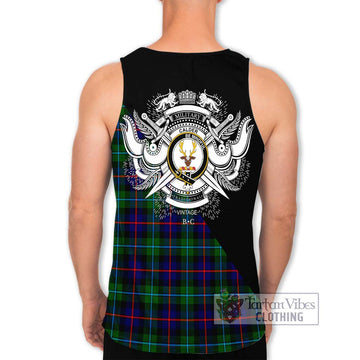 Calder Tartan Men's Tank Top with Family Crest and Military Logo Style