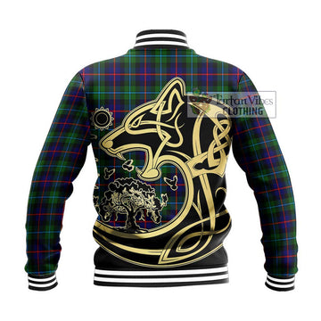 Calder Tartan Baseball Jacket with Family Crest Celtic Wolf Style - Tartan Vibes Clothing